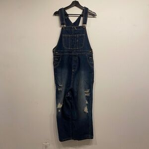 Monthorigin Dark Wash Wide Leg Distressed Overalls Size Large